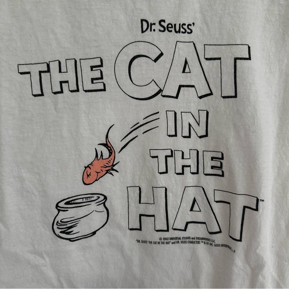 Vintage Hanes Dr. Seuss Cat in the Hat White T-Shirt 2003 Youth Large Cotton - Picture 2 of 7